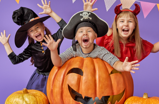 Kids in costume at halloween