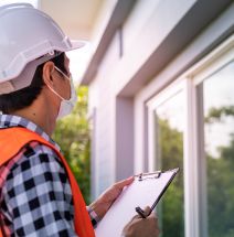 Home Inspector looking at windows