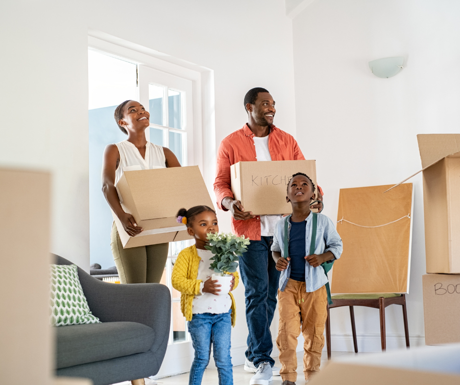 A family moving into a new home with kids