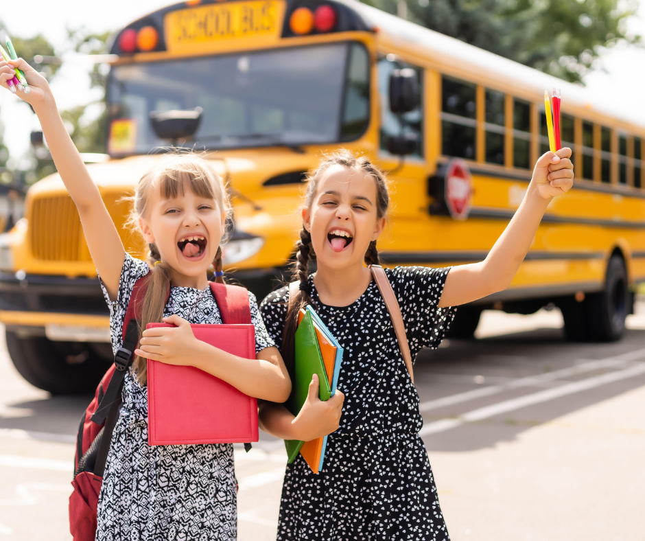 Kids with school bus